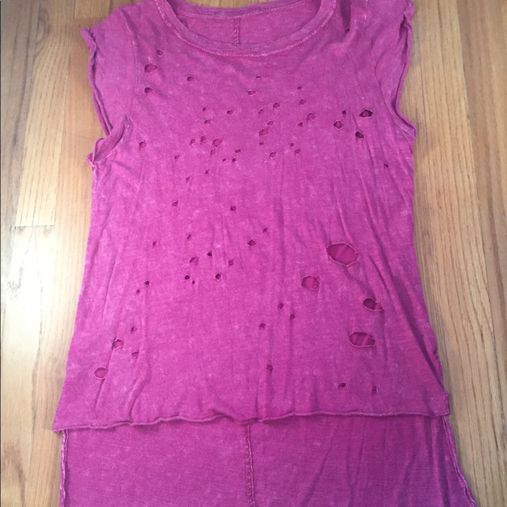 Pink distressed short sleeve top